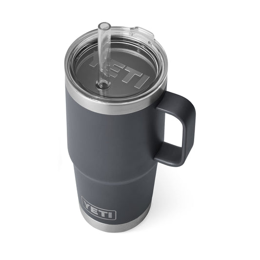 YETI Rambler 25 oz Tumbler with Handle and Straw Lid, Travel Mug Water Tumbler, Vacuum Insulated Cup with Handle, Stainless Steel, Charcoal