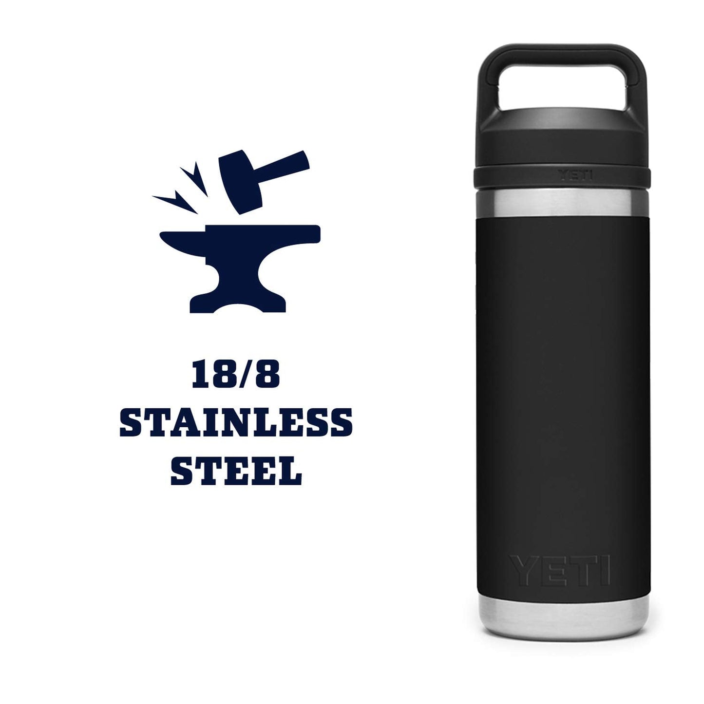 YETI Rambler 18 oz Bottle, Vacuum Insulated, Stainless Steel with Chug Cap, Black