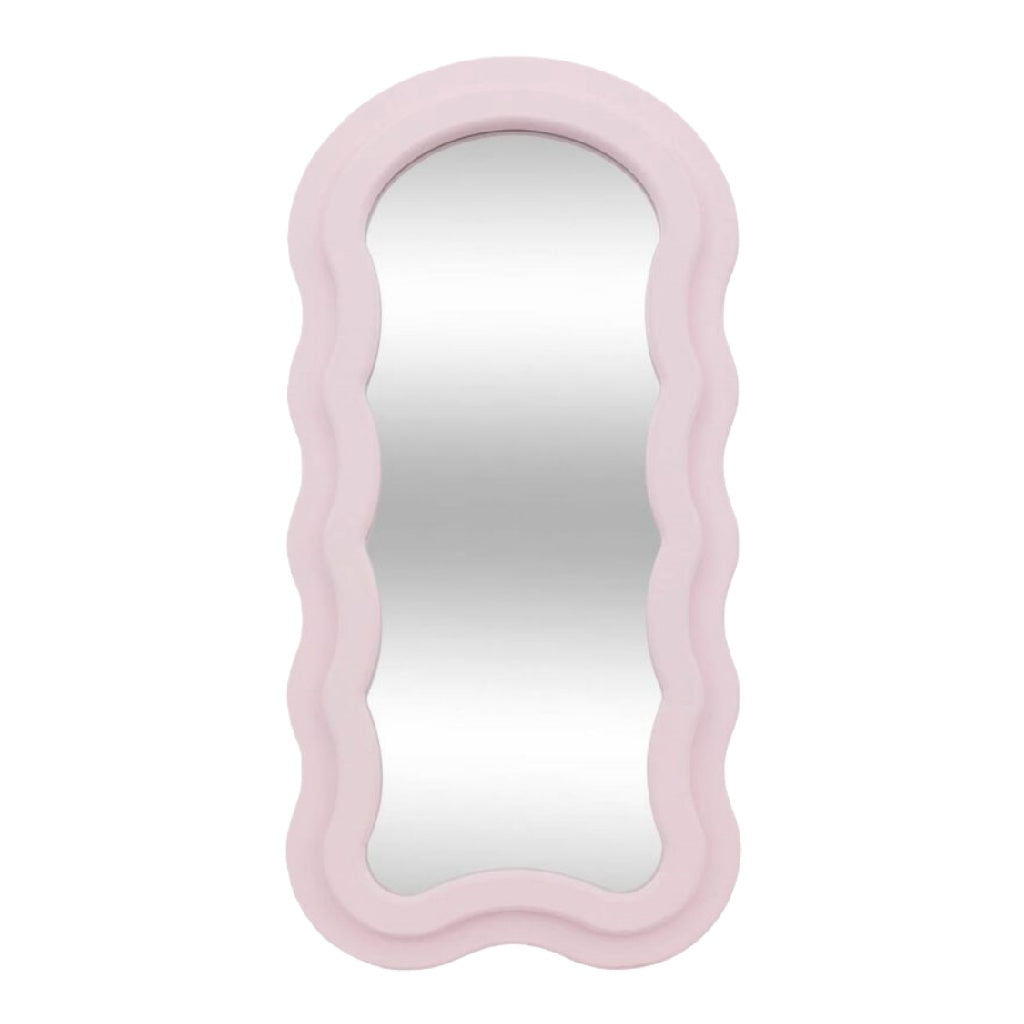 Espejo decorativo de pared con diseño ondulado, marco rosa, estilo moderno